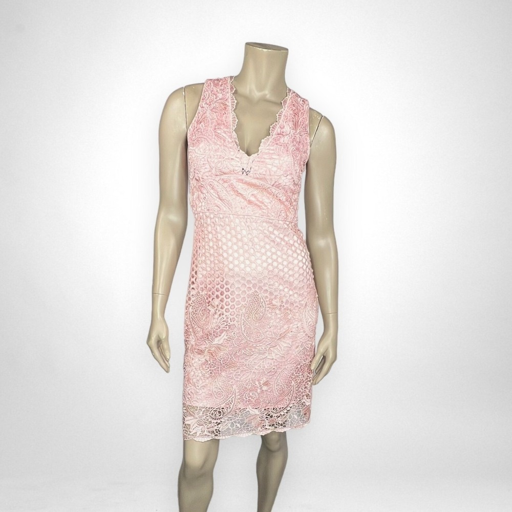 LAUNDRY SHELLI SEGAL‎ 2 Pink Crochet Lace Cocktail Dress Wedding Guest Party